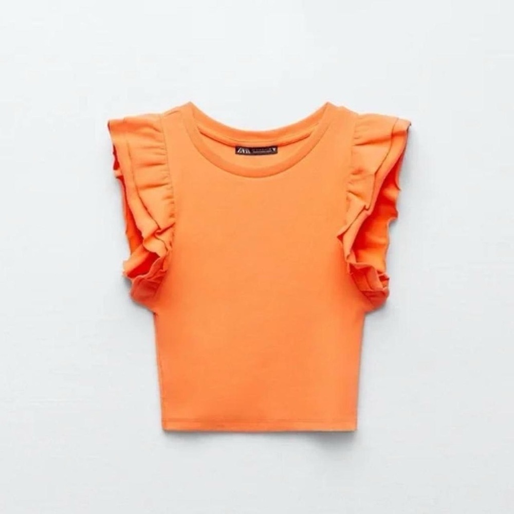 NWT Zara Orange Ruffle Crop Top